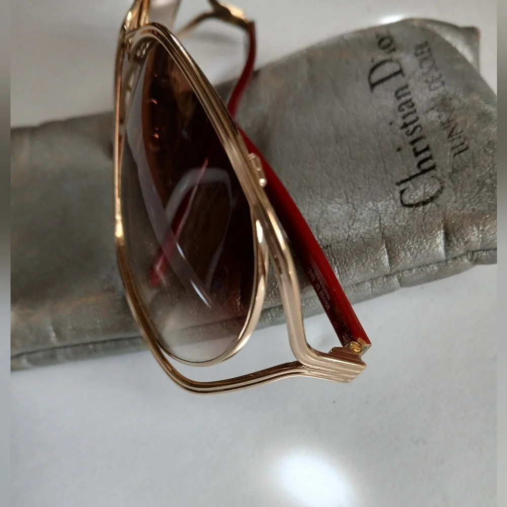 Vintage Dior Sunglasses with Gold Frame and Brown Lenses - Picture 2 of 7
